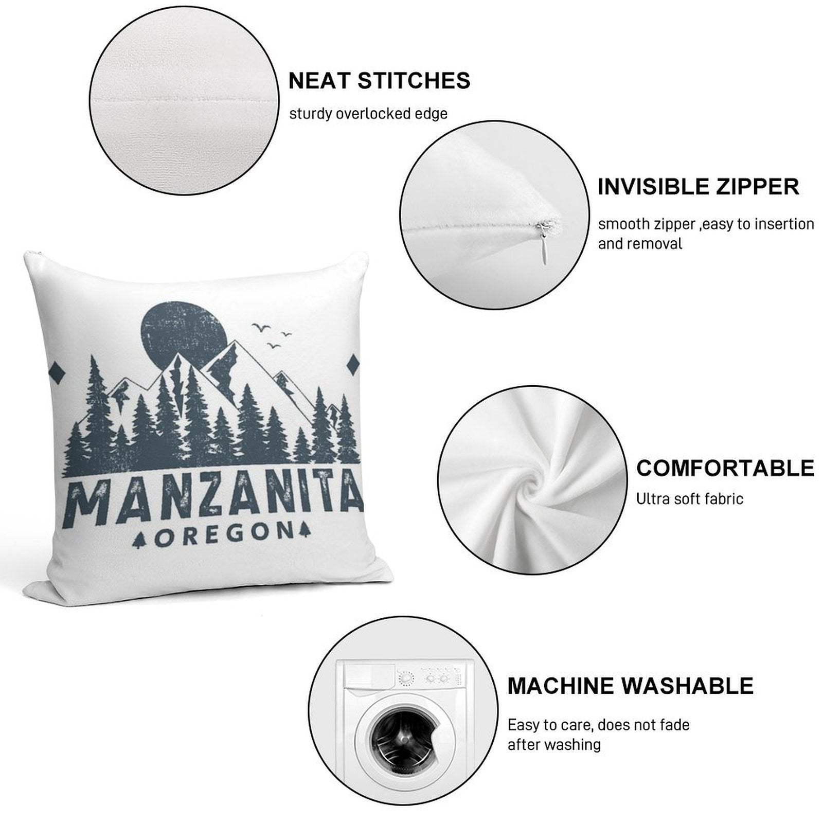 Manzanita Oregon Mountain Sight Soft Home Decor Throw Pillow