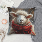 Sheep in The Snow with A Red Scarf Soft Anti-Pilling Throw Pillow