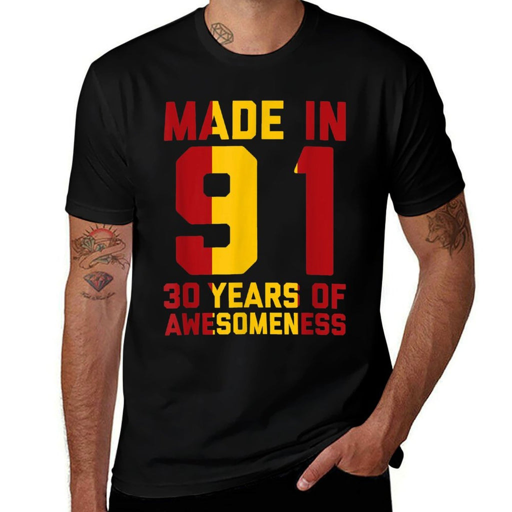 30th Birthday Spanish Gifts Men Women 30 Year Old 1991  Ribbed Collar T-Shirt