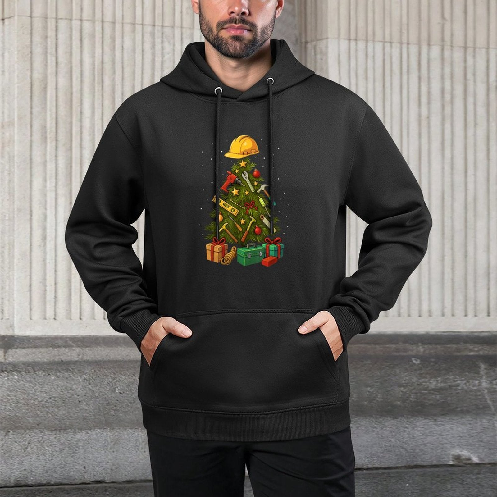 Builder Xmas Workman Tree Christmas Easy Care Hoodie