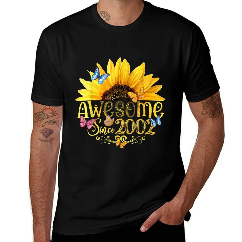 Awesome Since 2002 Sunflower 21st Birthday Vintage 2002  Cotton T-Shirt