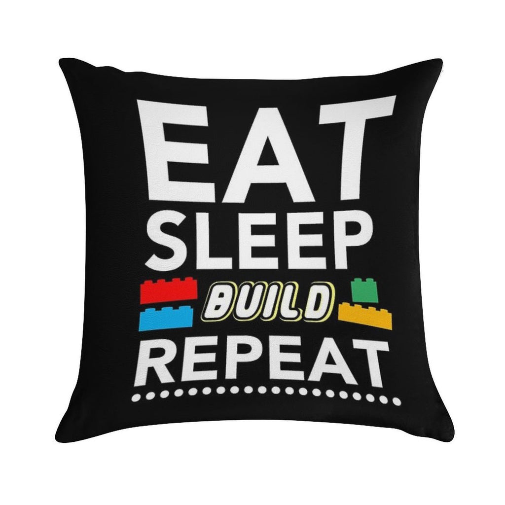 Eat Sleep Build Repeat Building Blocks Bricks Master Builder Soft Gift Ready Throw Pillow