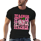 Retro Pink Disco Ball Apple Teacher Colorful Back To School  Durable T-Shirt
