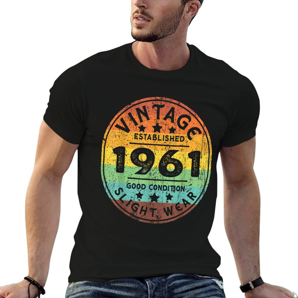 Vintage Established 1961 62nd Birthday Party Retro Men  Wrinkle-resistant T-Shirt