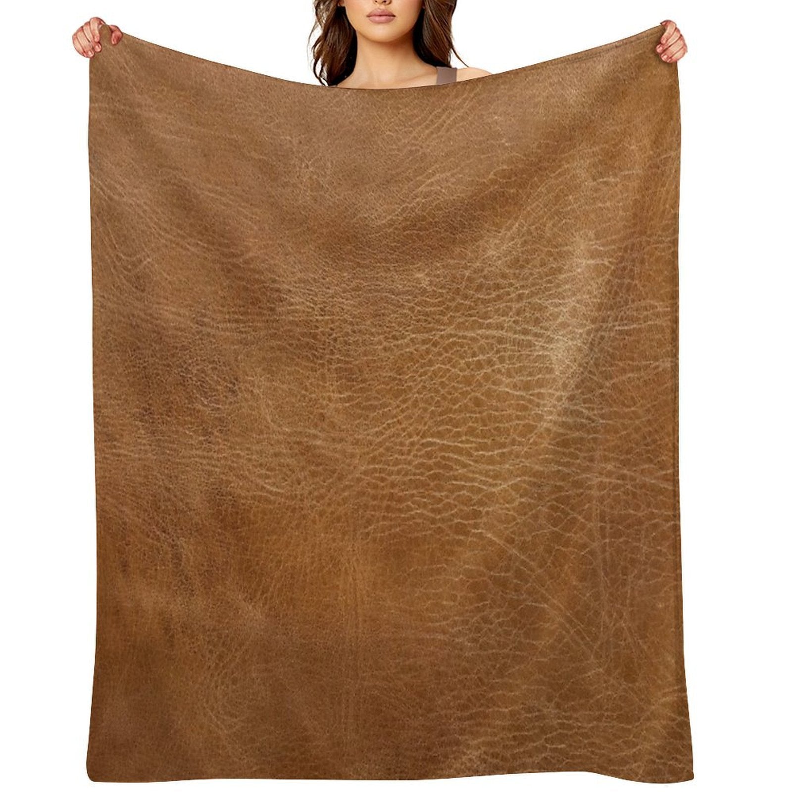 Light Brown Leather Design Velvety-soft Throw Blanket