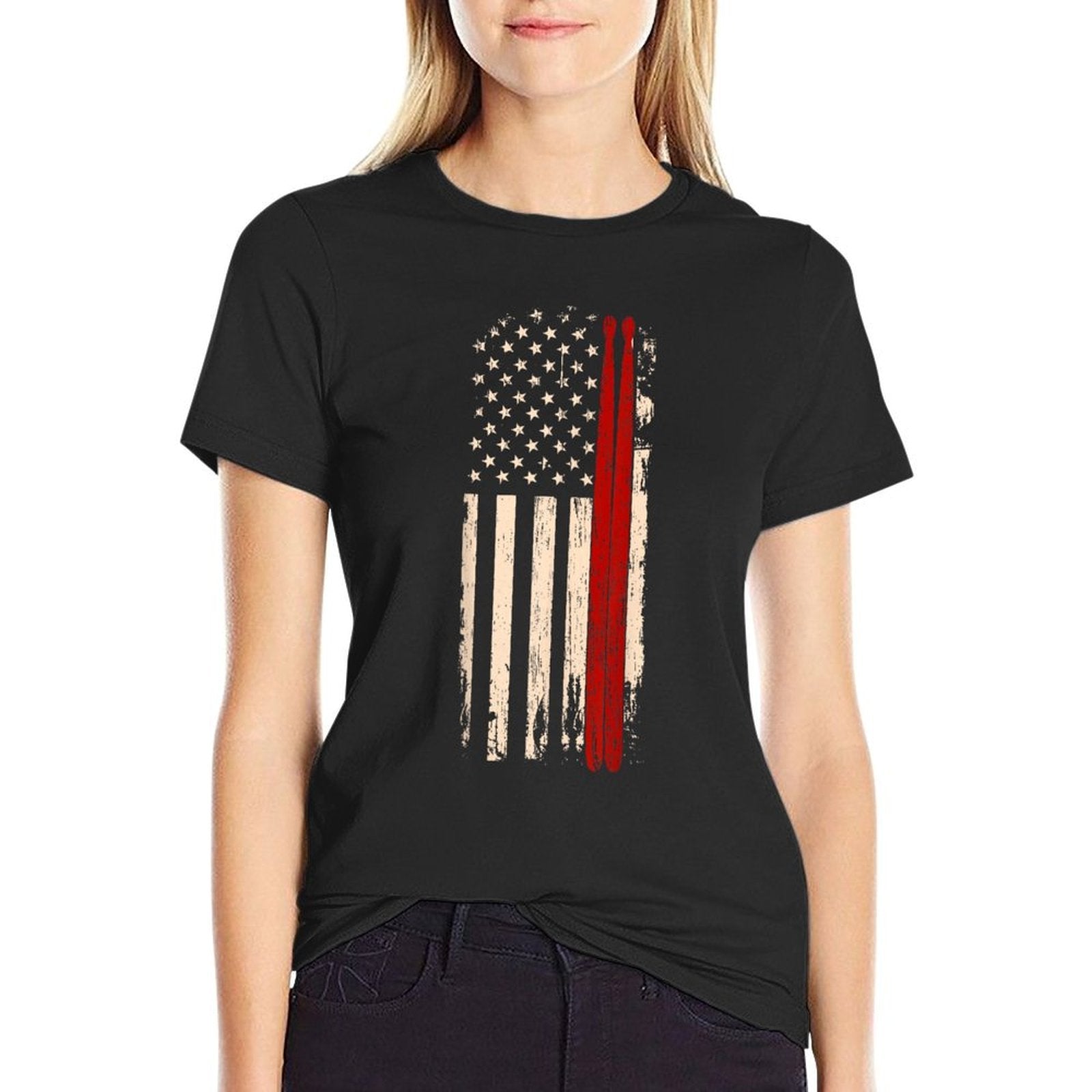 Vintage Drum Sticks American Funny Drummer Gift For Him  Stretchy T-Shirt