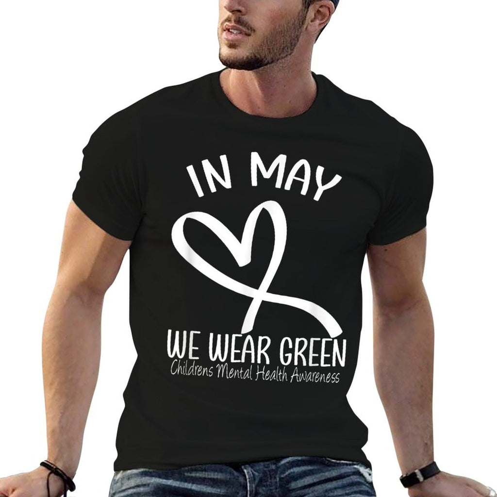 Heart In May We Wear Green Childrens Mental Health Awareness  Stretchy T-Shirt
