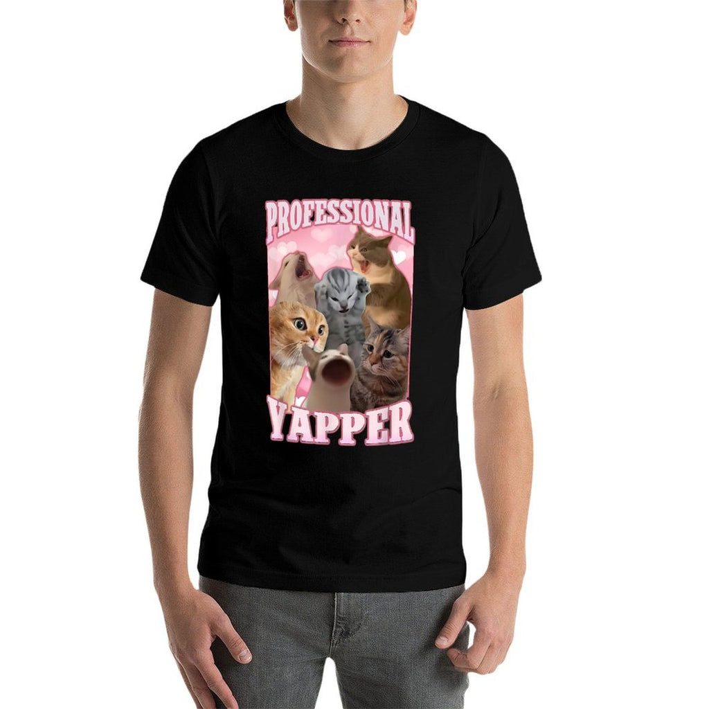 Professional Yapper Funny Cat Meme Goofy Ahh Ironic Cat  Cotton T-Shirt