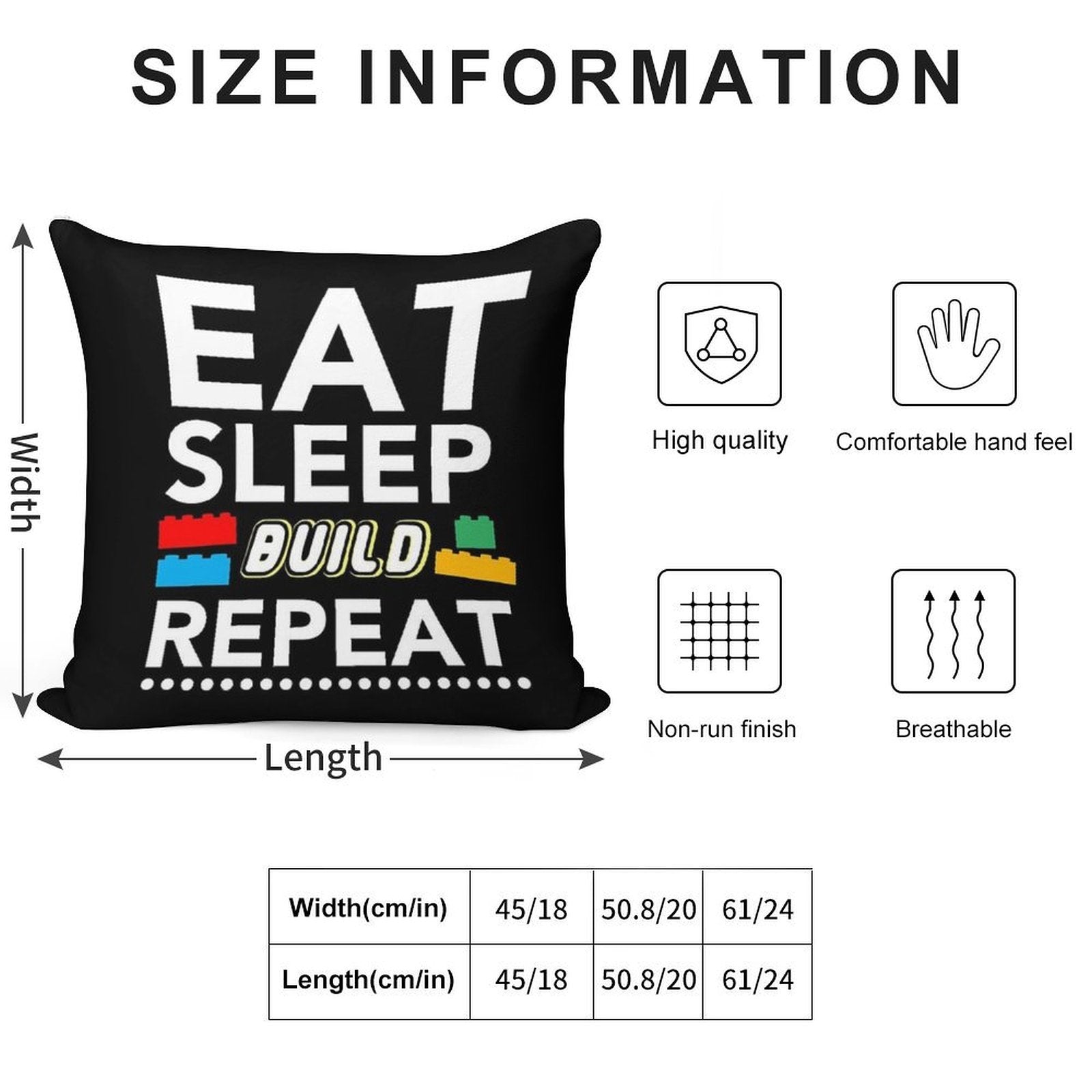 Eat Sleep Build Repeat Building Blocks Bricks Master Builder Soft Gift Ready Throw Pillow