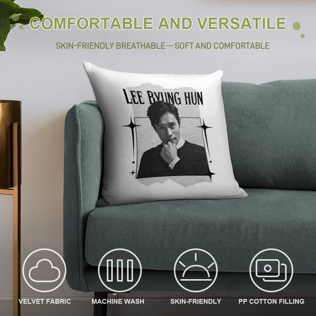 Lee Byung-hun Korean Actor Preppy Black And White Scrapbook Collage Design Soft Multiple Sizes Throw Pillow