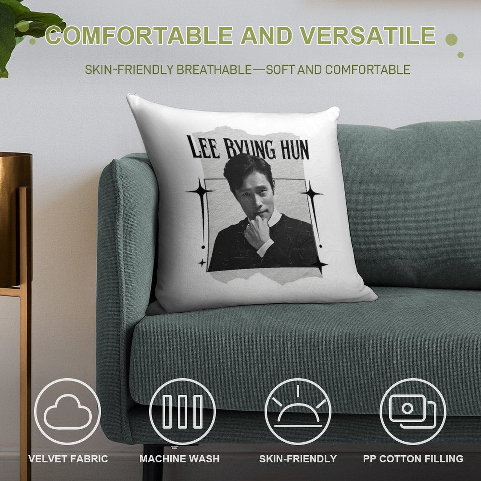 Lee Byung-hun Korean Actor Preppy Black And White Scrapbook Collage Design Soft Multiple Sizes Throw Pillow