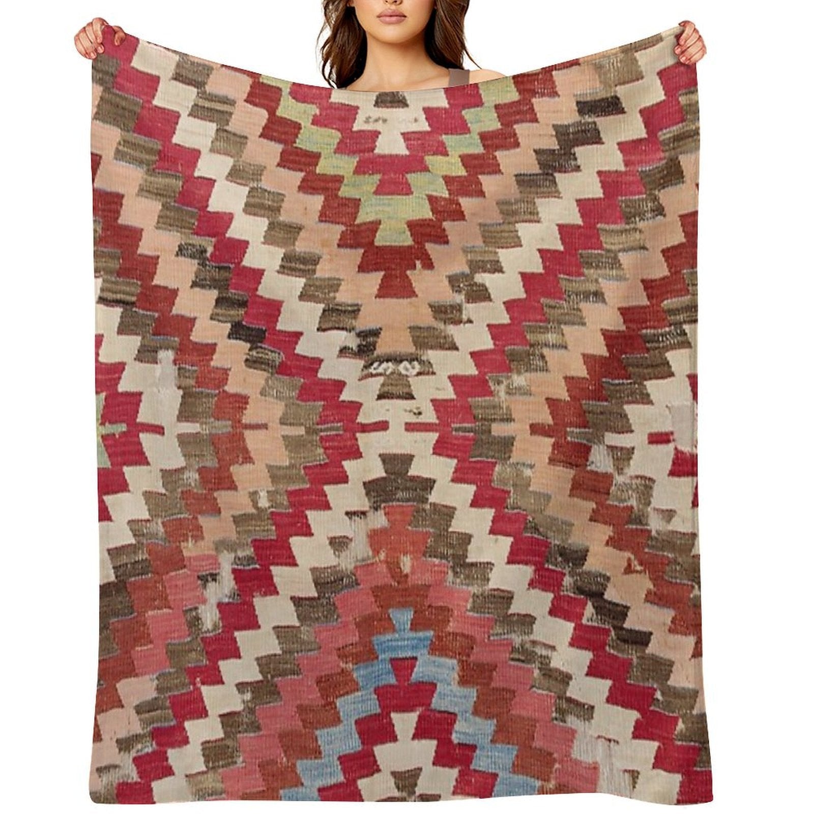 Baklava Chevron Star II  18th Century Authentic Colorful Light Pink Green Blue Accent Pattern Sustainable Throw Blanket