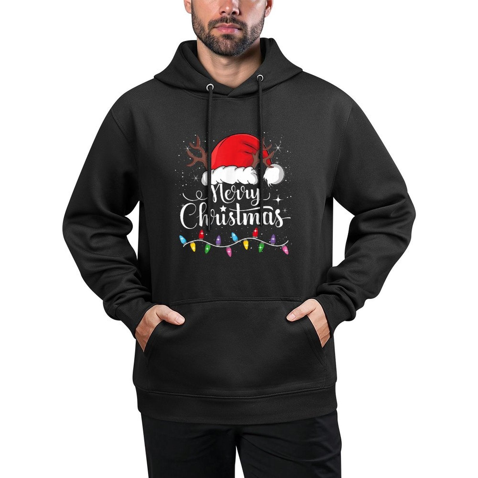 Merry Christmas Red Santa Hat Reindeer Xmas Family Men Women All-Day Comfort Hoodie