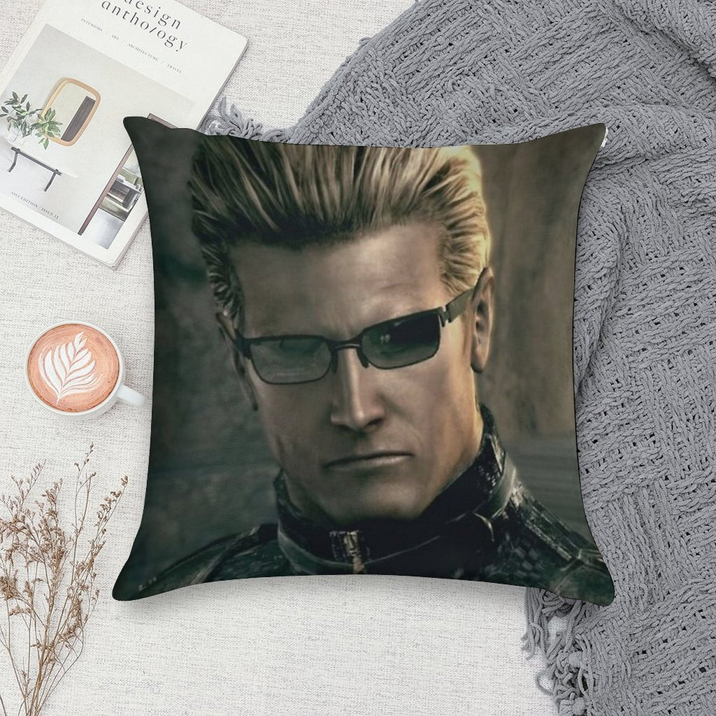 Emo Sunglass Wearing Zombie Man Red Eyed Rizzler Romantic Albert Wesker  RE5 Resident Evil 5 Soft Skin-Friendly Throw Pillow