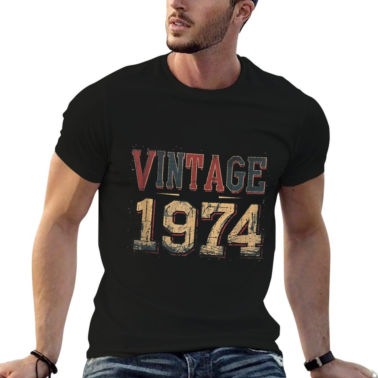 Vintage 1974 50th Birthday 50 Years Old Retro Men Women  Summer-ready Fabric T-Shirt