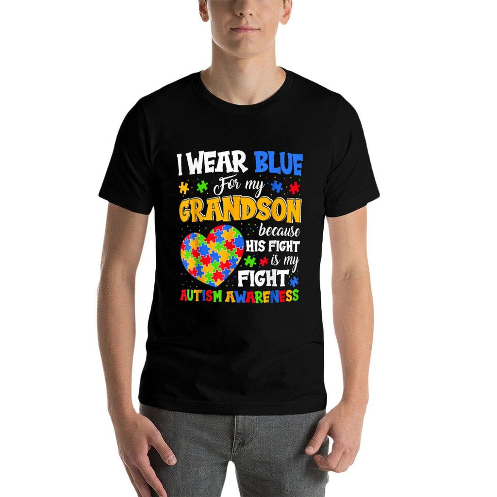 Grandma Grandpa I Wear Blue For My Grandson Autism Awareness  High-quality Stitching T-Shirt