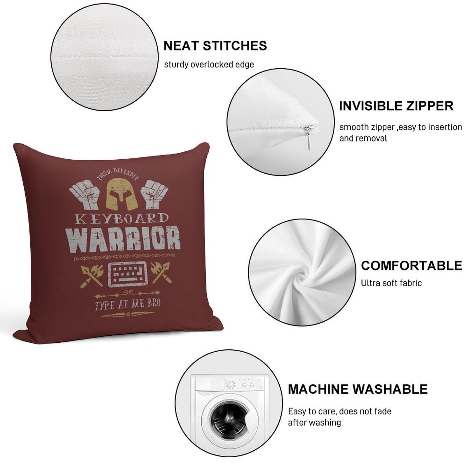 Keyboard Warrior Soft Reinforced Edging Throw Pillow