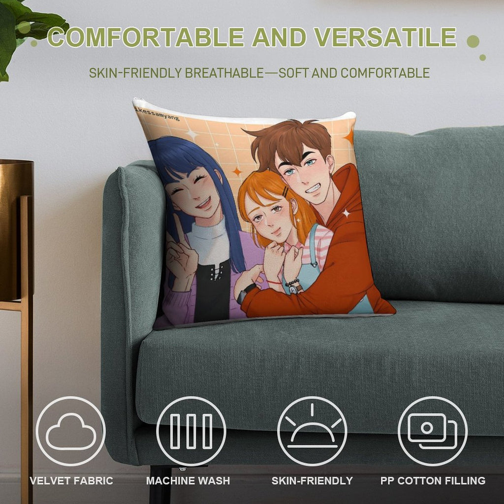 The Trio Friend Soft Skin-Friendly Throw Pillow
