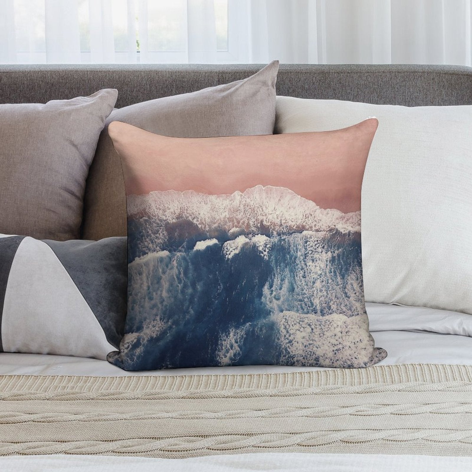 Pink Sand Beach Soft Decorative Cover Throw Pillow