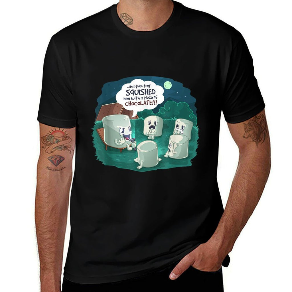 Funny Cute Marshmallow Scary Campfire Story  Heathered Texture T-Shirt