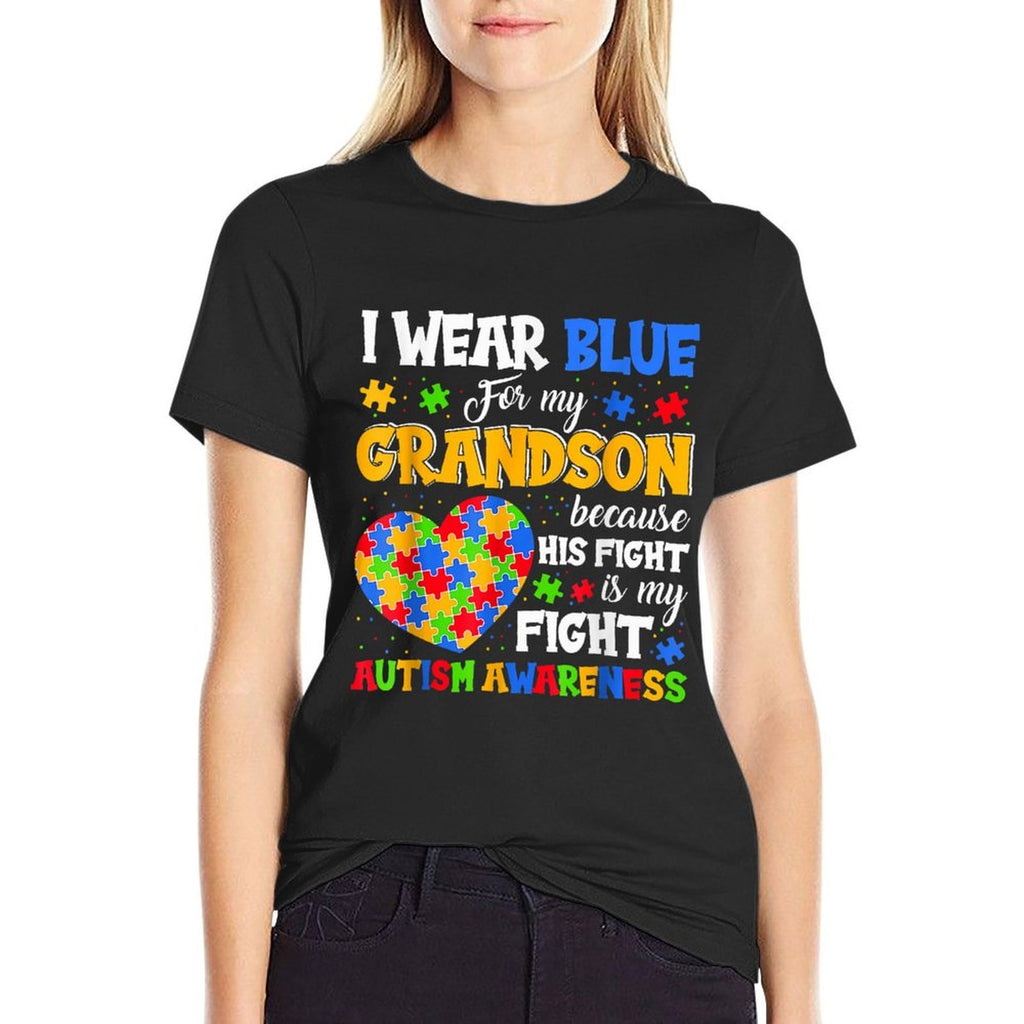 Grandma Grandpa I Wear Blue For My Grandson Autism Awareness  High-quality Stitching T-Shirt