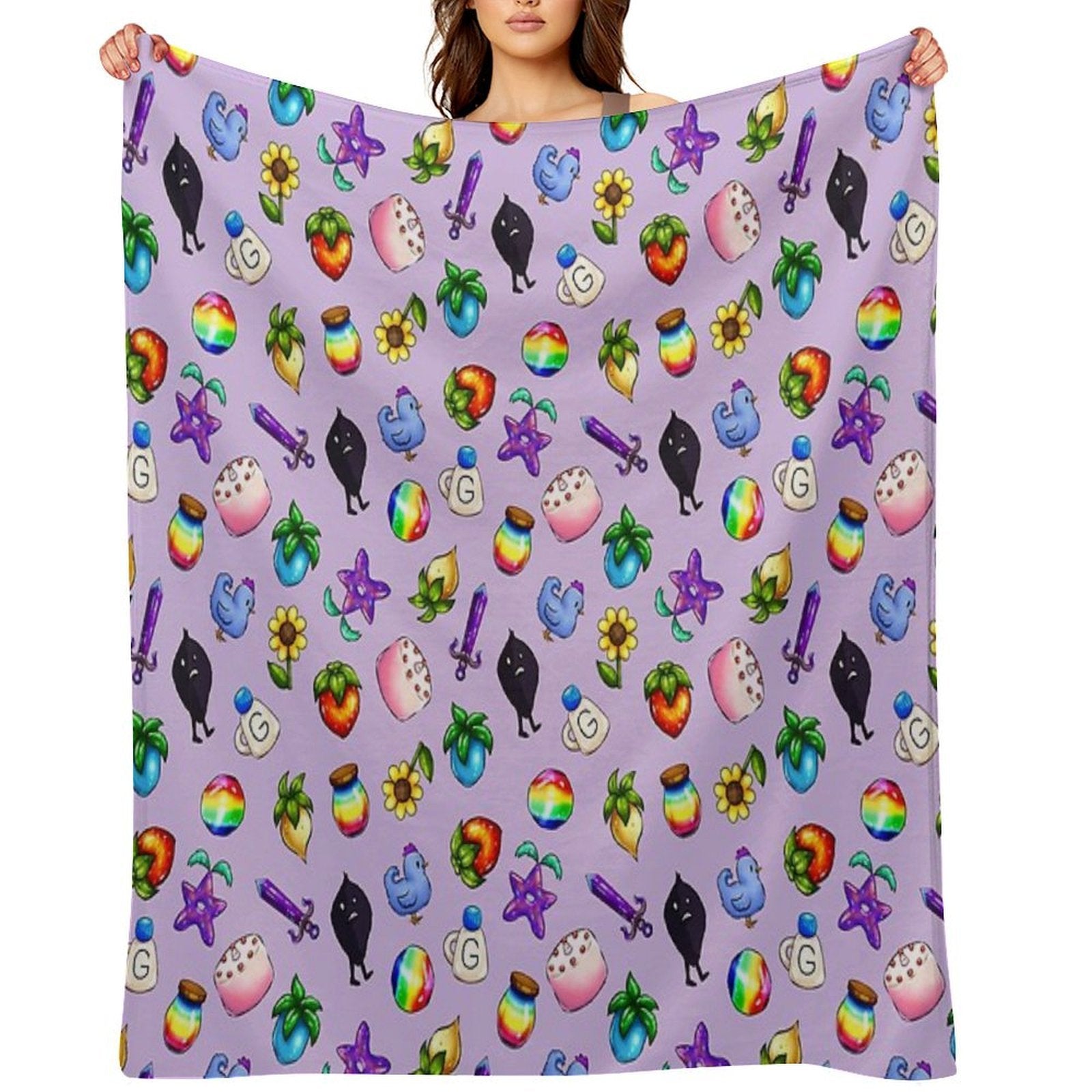 Handdrawn Stardew Valley Icons Plush Throw Blanket
