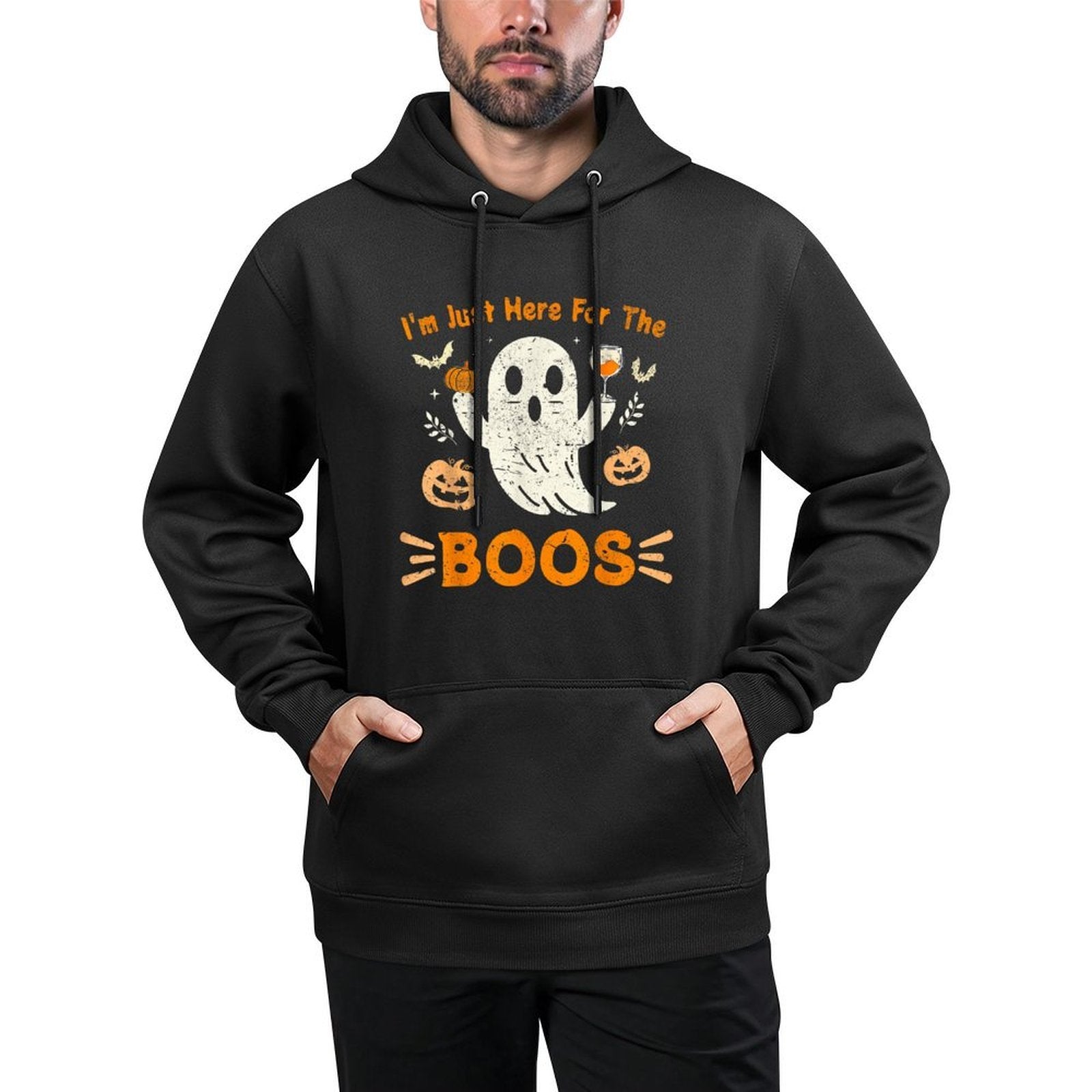 Im Just Here For The Boos Funny Ghost Retro Halloween Moisture-Wicking Hoodie