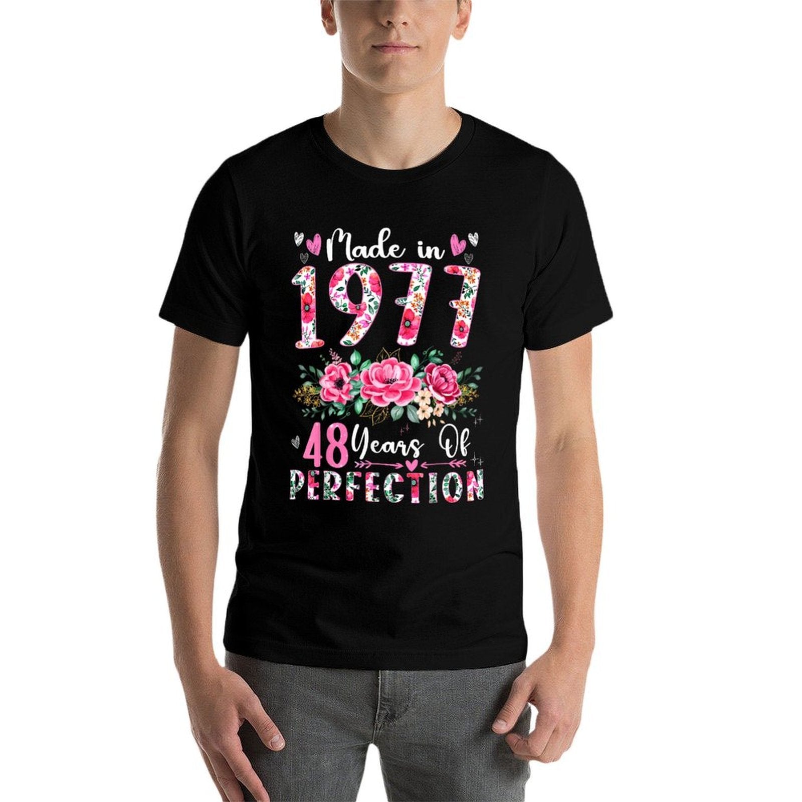 48 Year Old Made In 1977 Floral 48th Birthday Women  Relaxed-fit T-Shirt