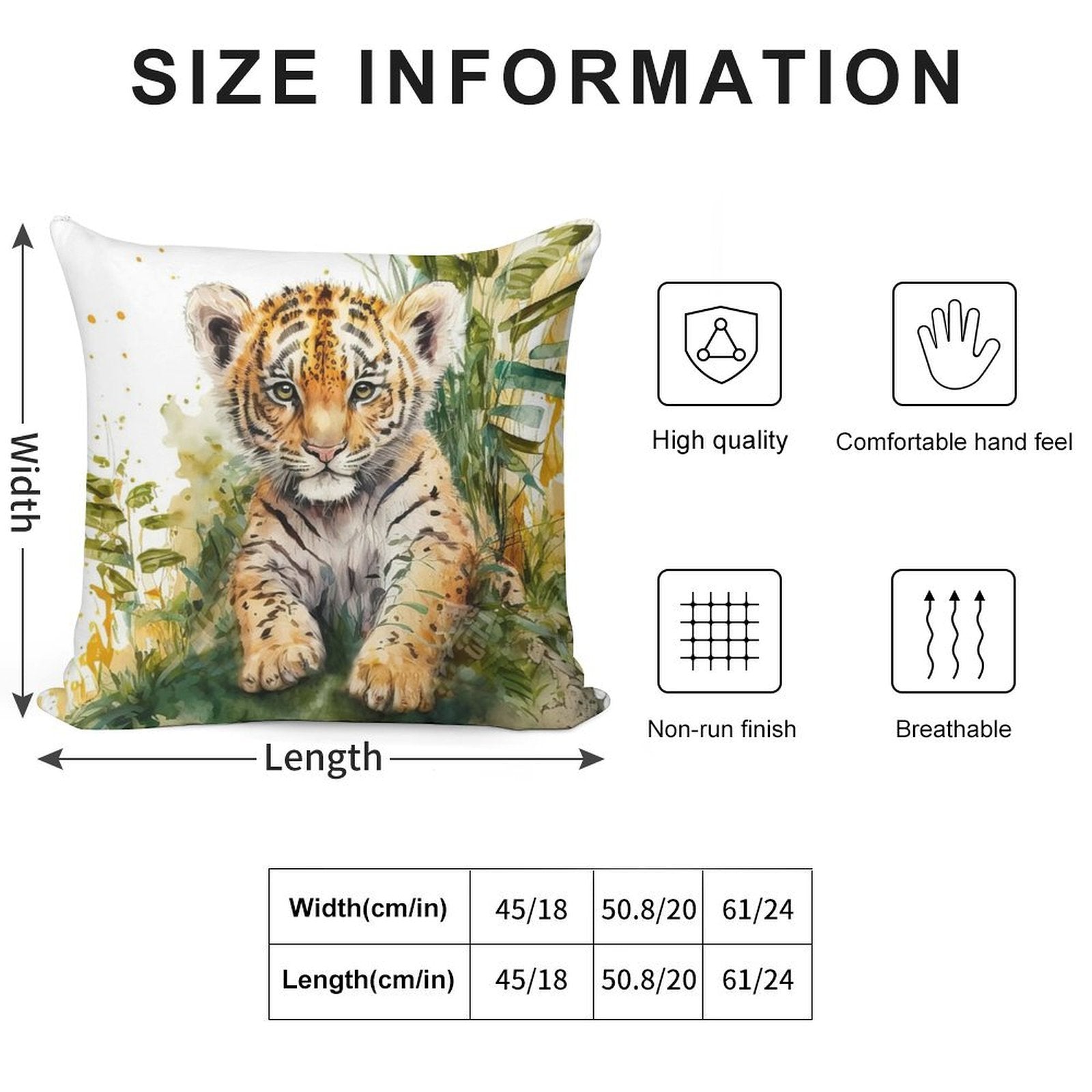 Watercolor Cute Baby Tiger Portrait, Little Tiger Cub in A Jungle Soft Warmth Comfort Throw Pillow