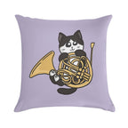 French Horn Tuxedo Cat Soft Easy Maintenance Throw Pillow