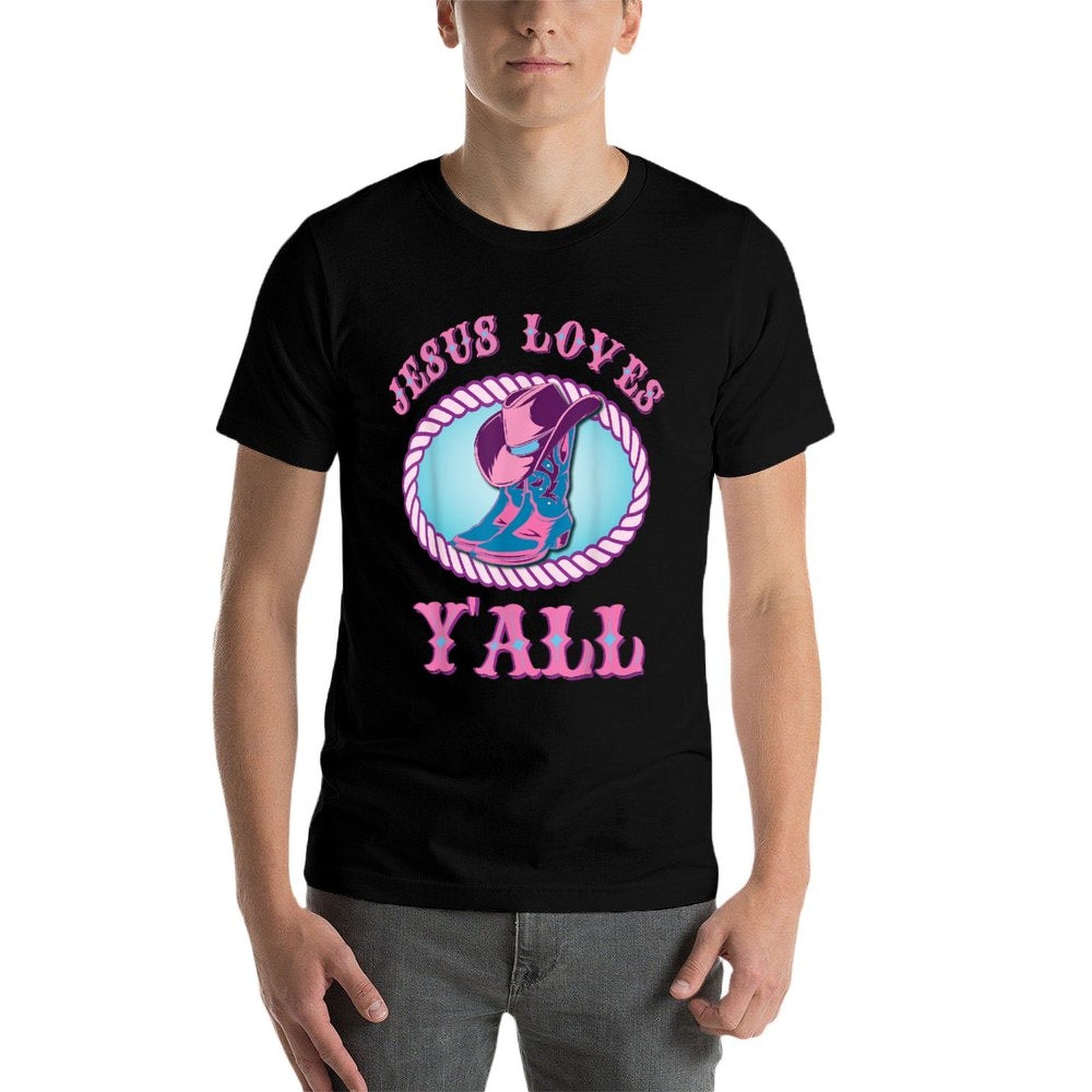 Cute Jesus Loves Yall Cowgirl Christian  Graphic-printed T-Shirt