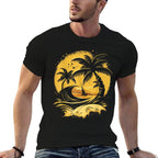 Tropical Palm Trees with Sailboat Beach Island Sunset  Soft T-Shirt
