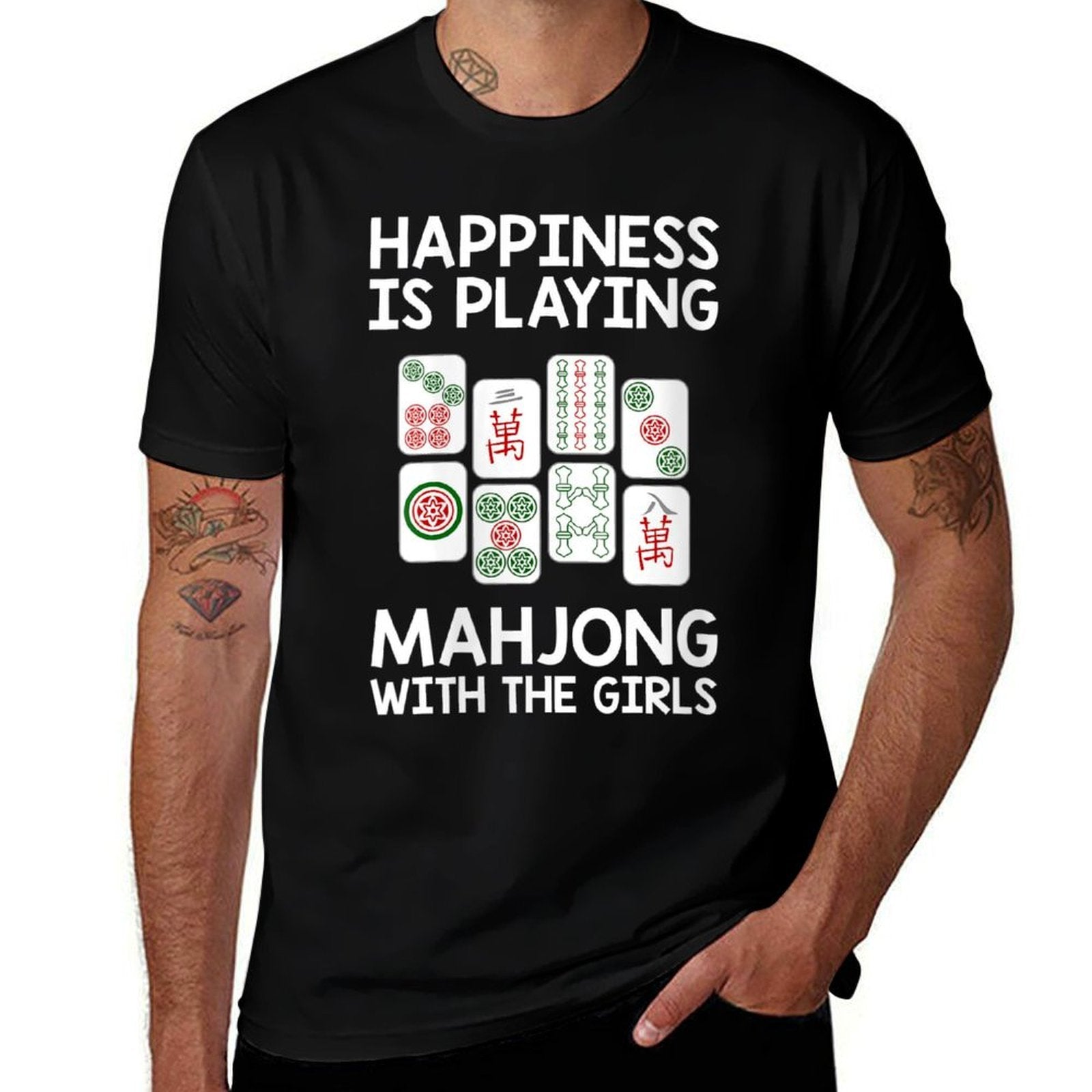 Womens Funny Mahjong Gift Cool Happiness Is Playing Mahjong Girls  Wrinkle-resistant T-Shirt