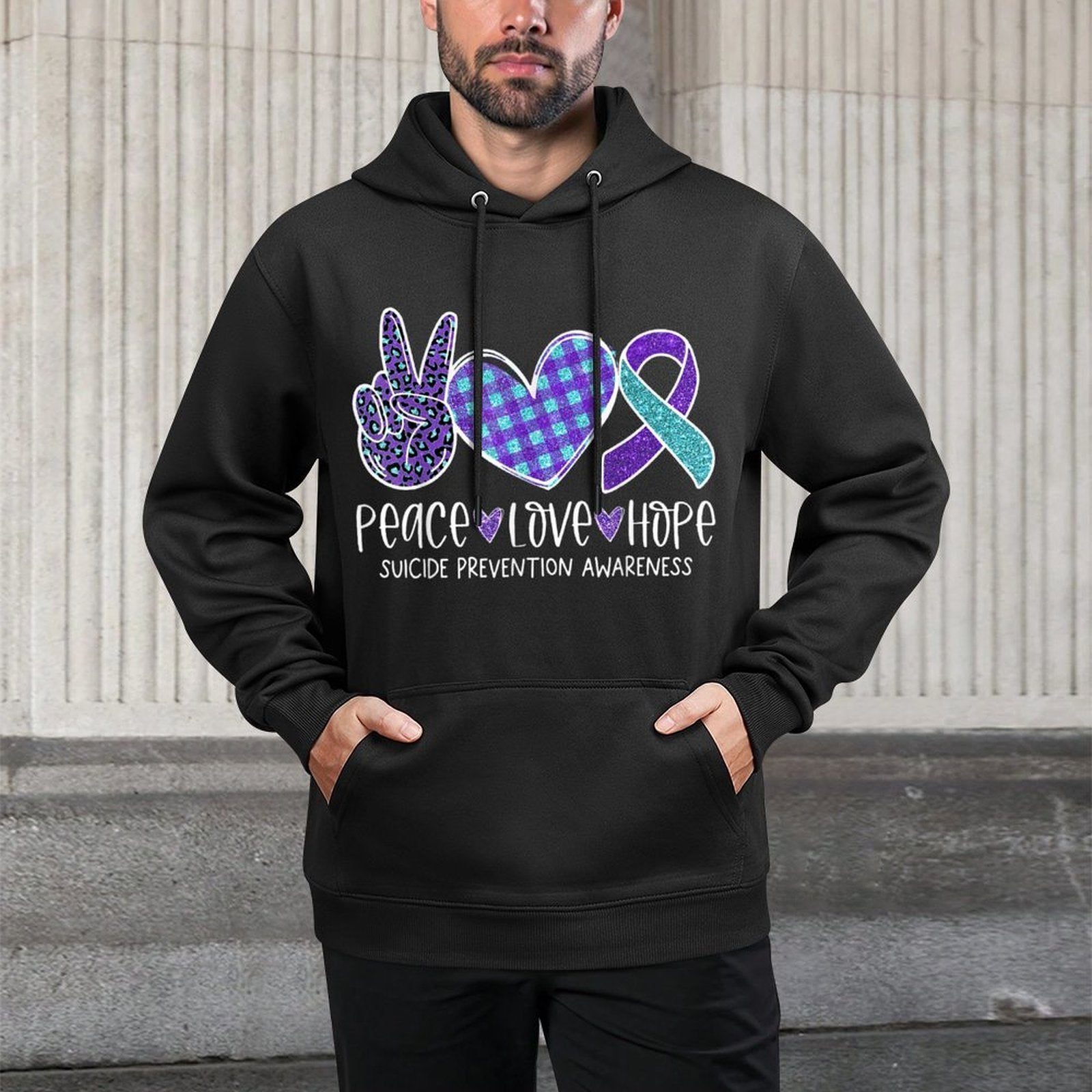 Suicide Prevention Awareness Leopard Heart Peace Love Hope Easy Care Hoodie