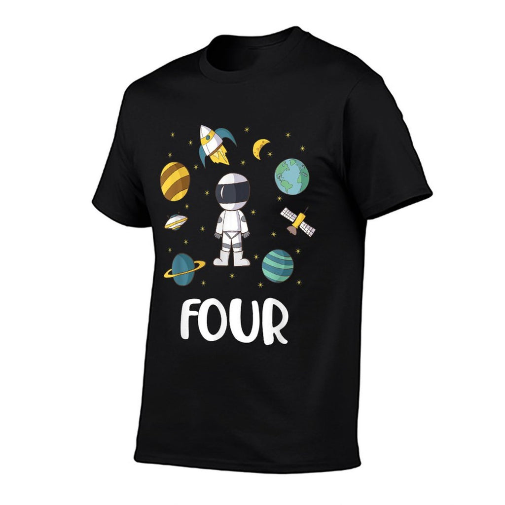 Outer Space 4 Year Old 4th Birthday Party Astronaut Planet  Trendy Pattern T-Shirt