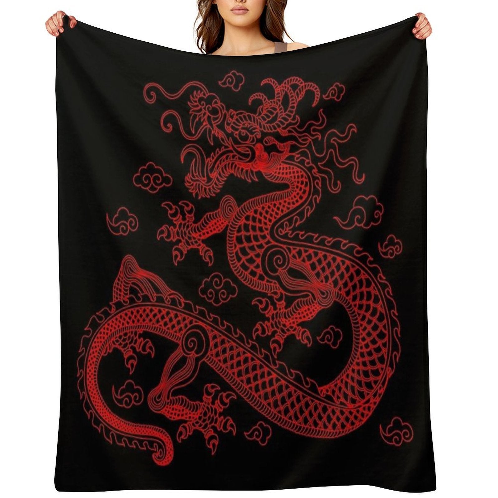 Red Chinese Dragon Wrinkle-free Throw Blanket