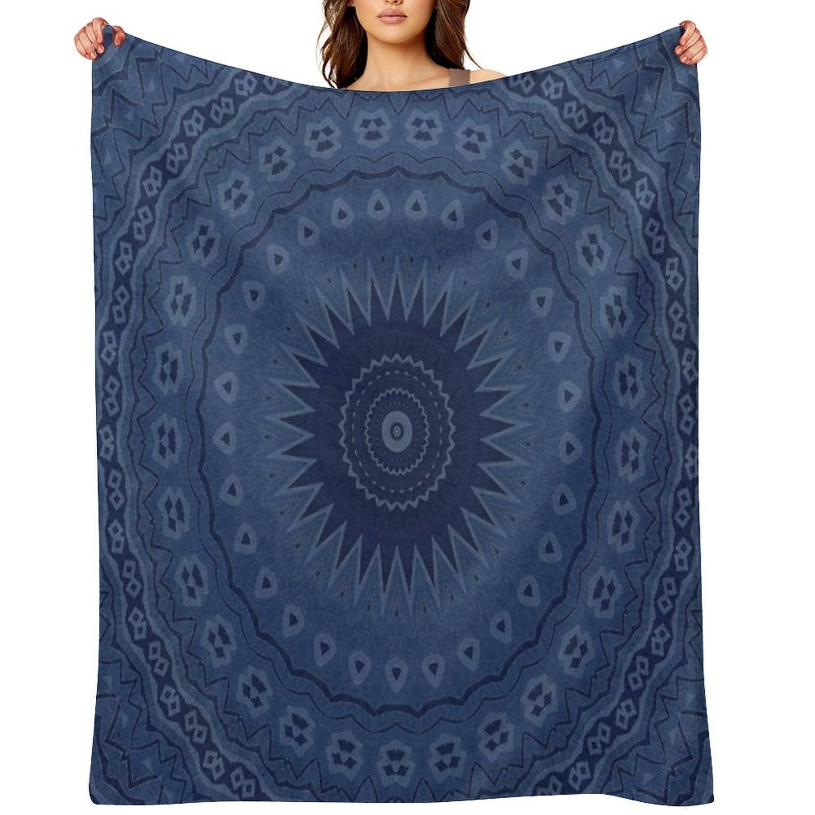 Denim Blue Mandala Multi-functional Throw Blanket