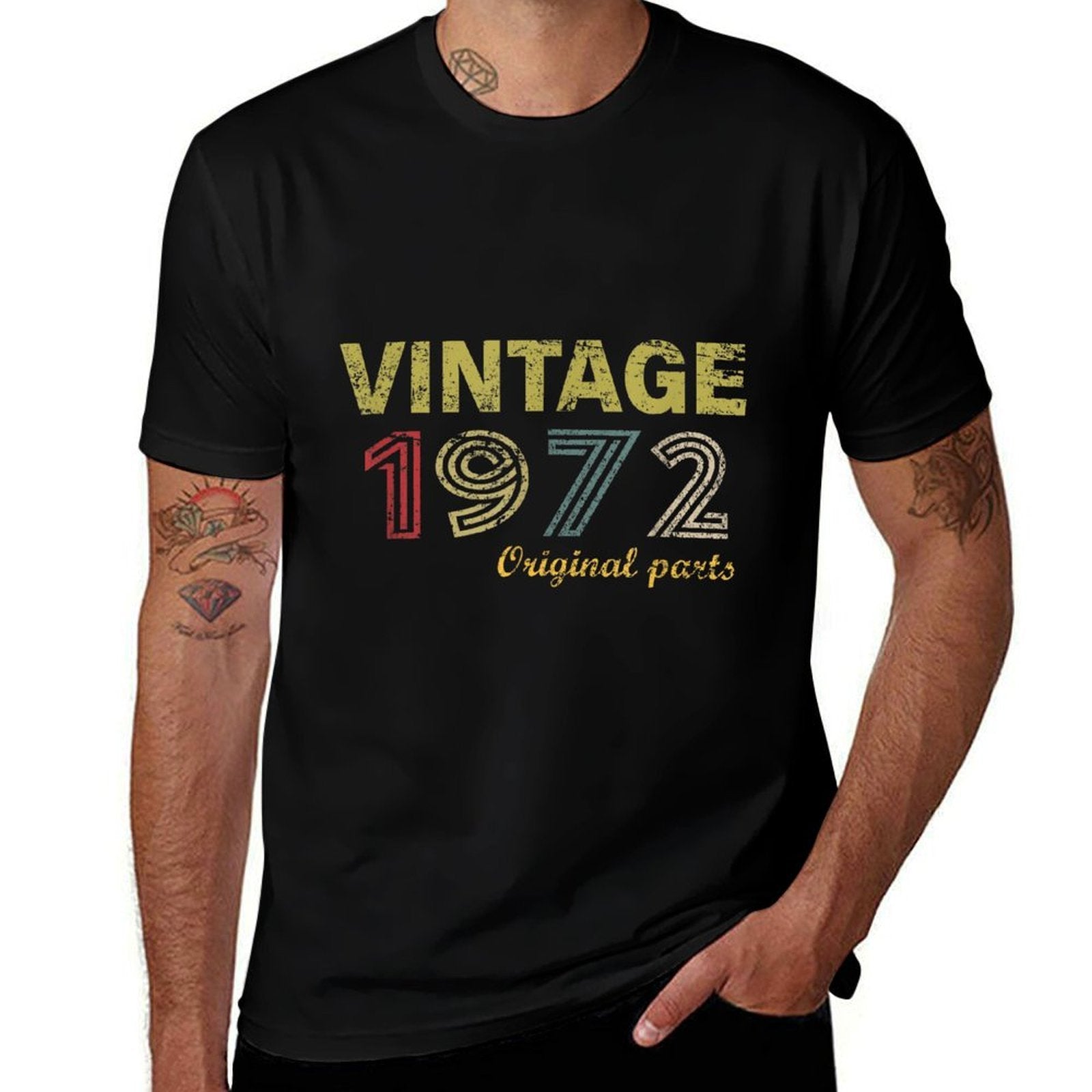 Vintage 1972 53 Year Old Bday Men Women 53rd Birthday  Ribbed Collar T-Shirt