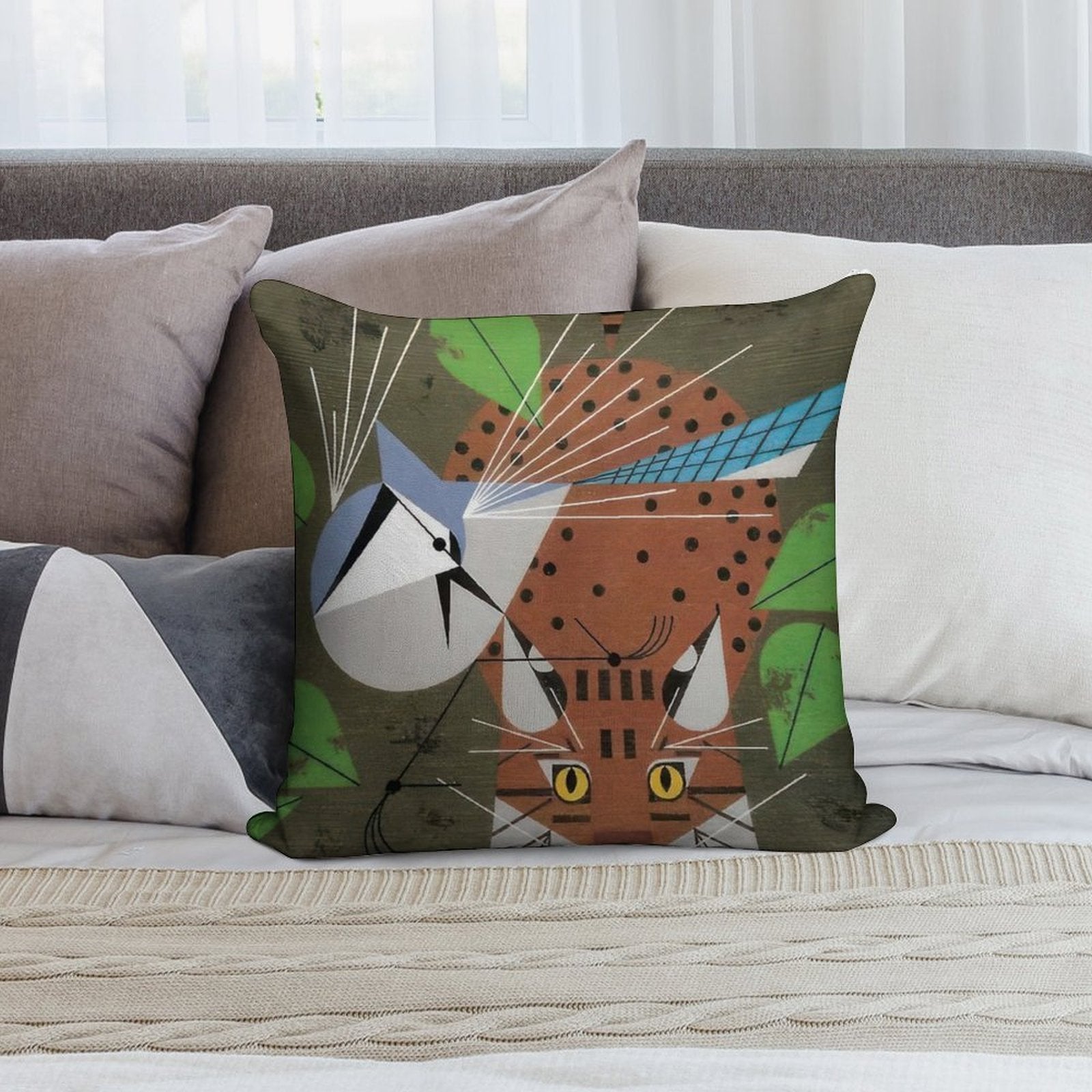 Charley Harper Style Soft Reinforced Edging Throw Pillow