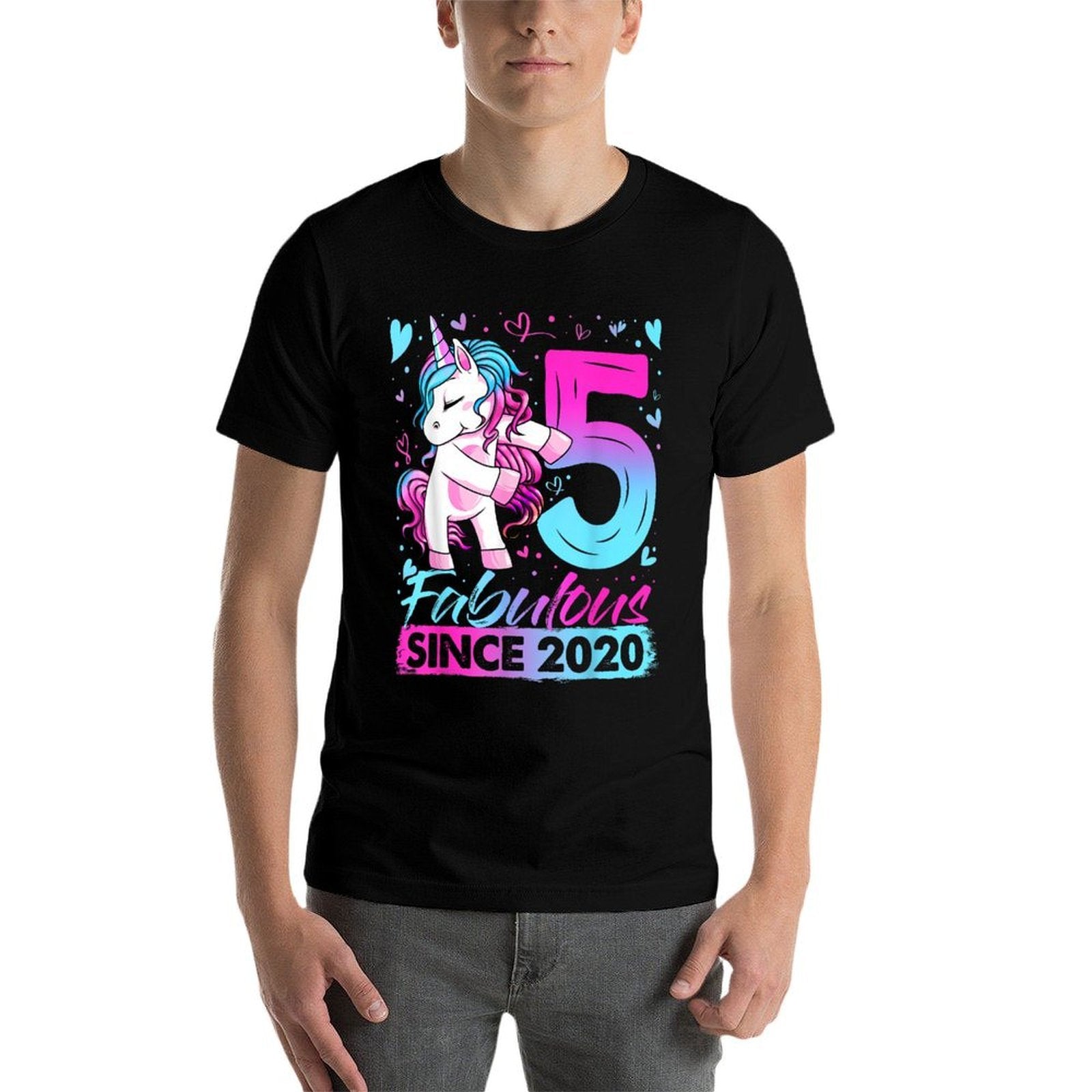 5 Year Old Unicorn Gifts For Girls 5th Birthday Girl Party  Rolled Sleeves T-Shirt