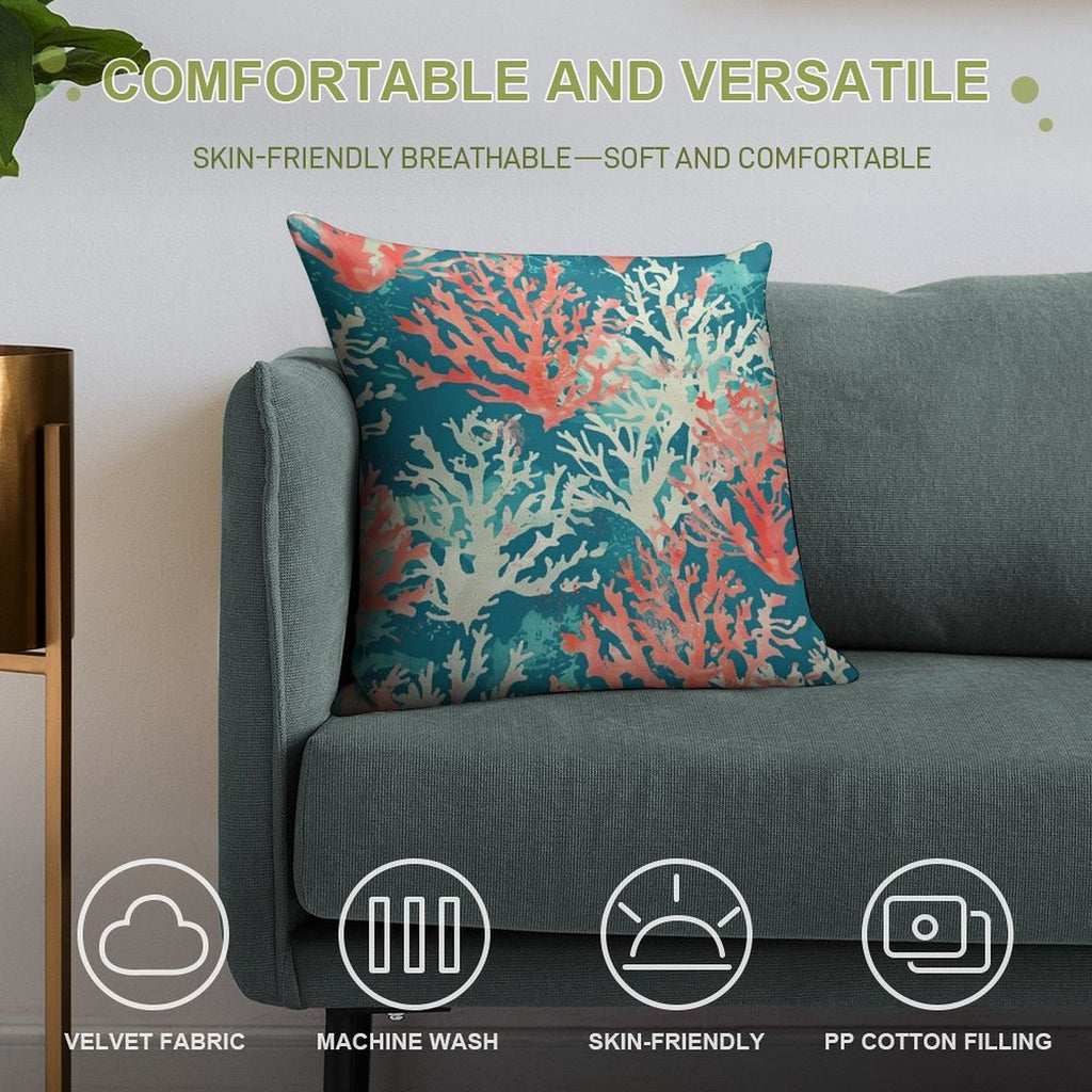 Teal Coral Reef Pattern Soft Multiple Sizes Throw Pillow