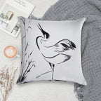 Crane in Water Looking Up  Minimalist Line Drawing  Cranes Zen Art Soft Decorative Cover Throw Pillow