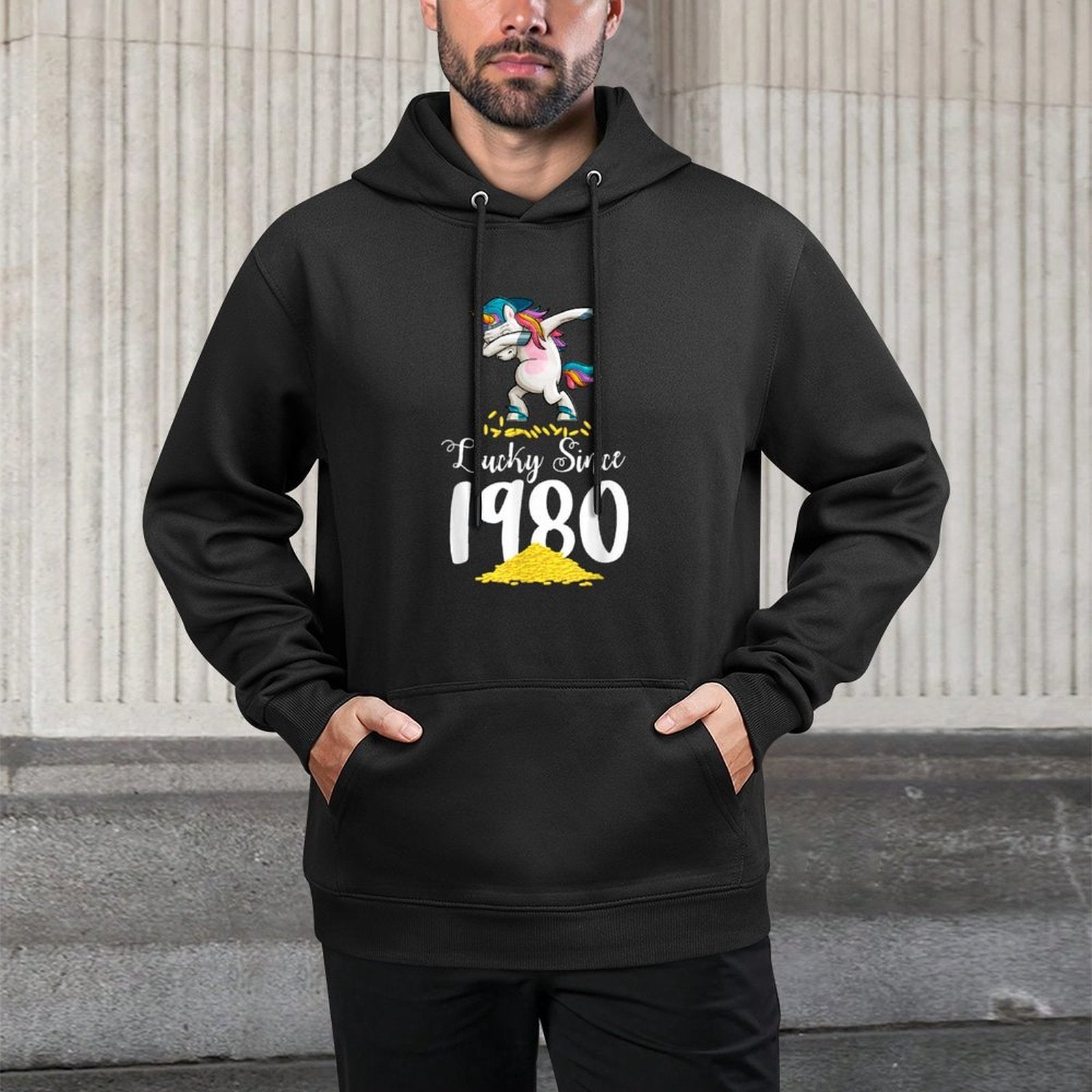 Lucky 1980 Dabbing Unicorn 40th Birthday Gifts for Women Pilling-Resistant Hoodie