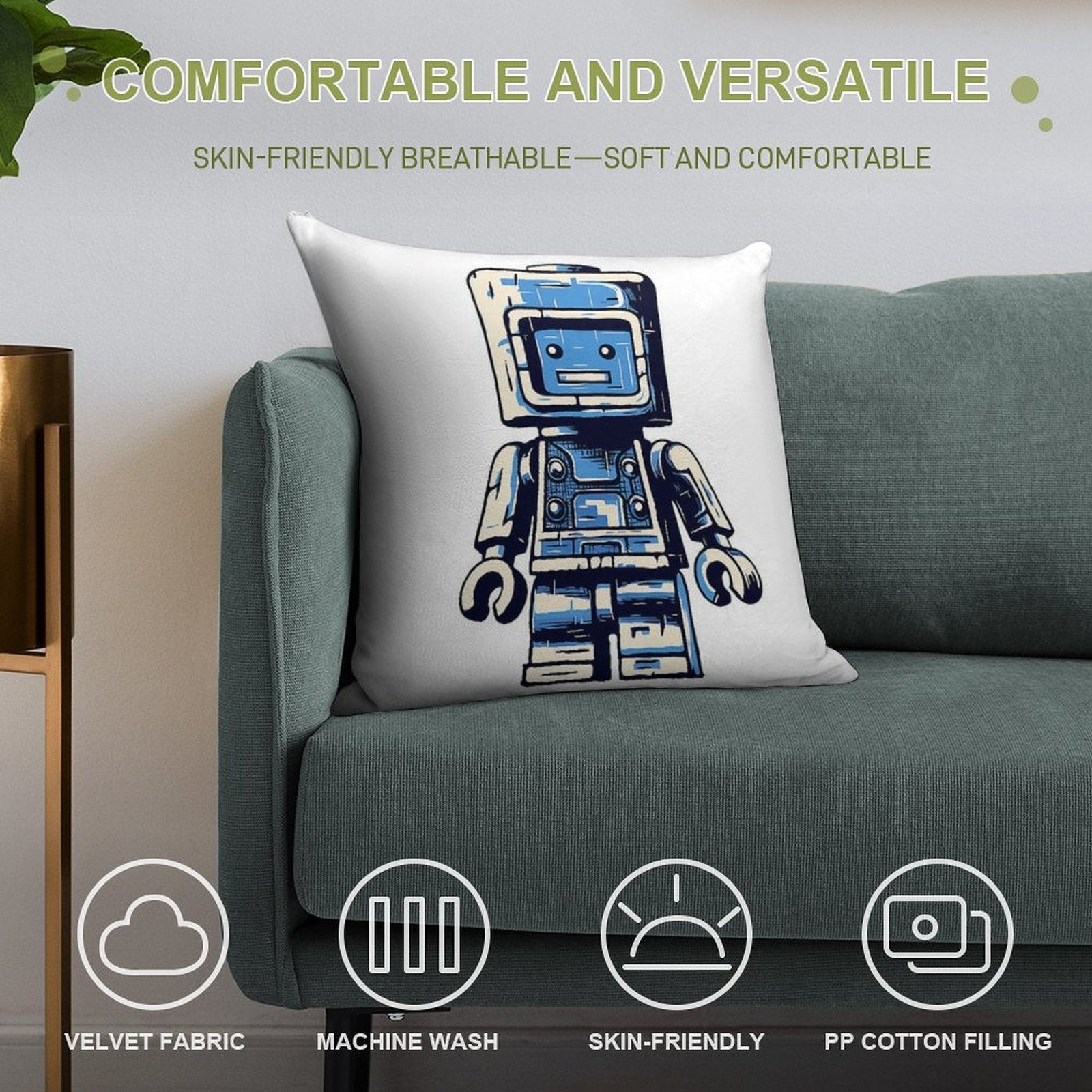 Almost Blue Robot Soft Easy Maintenance Throw Pillow