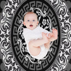 Ornate Baroque Black Grey White Greek Key Plush Throw Blanket