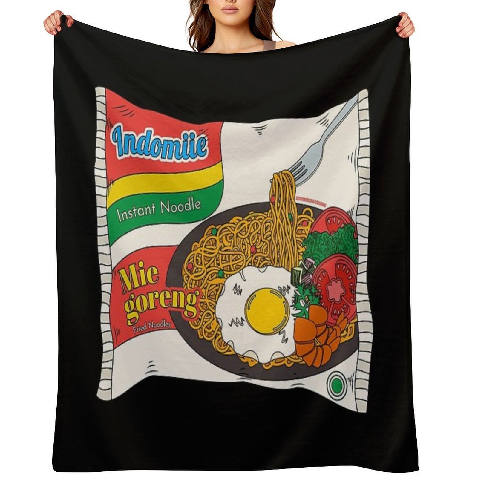 Indomiie Goreng - Fried Noodle - Indonesian Cuisine Special with Egg Plush Throw Blanket