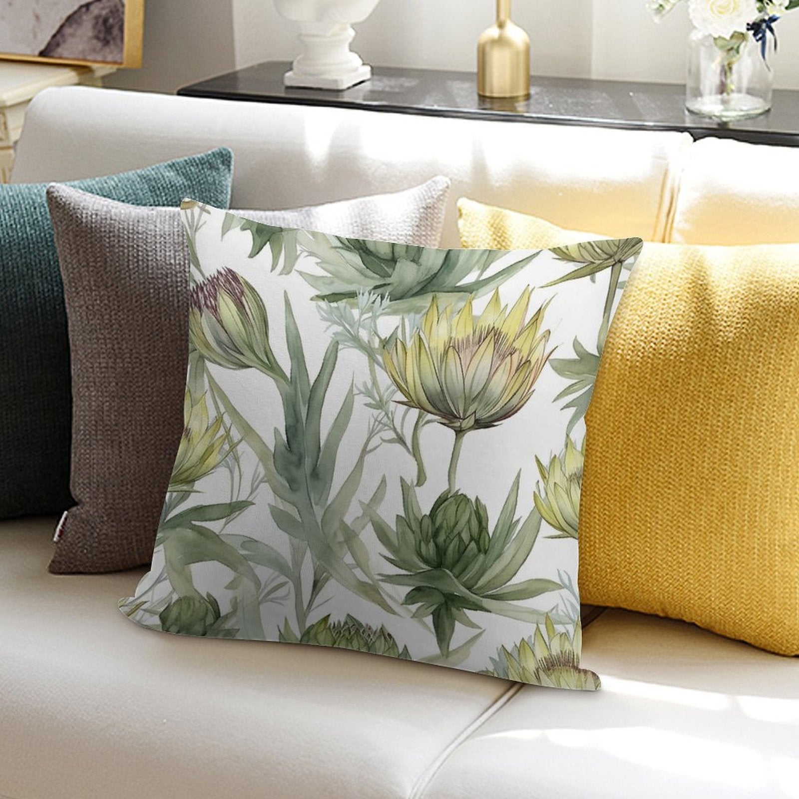 Botanical Green Pattern Soft Hidden Zipper Throw Pillow