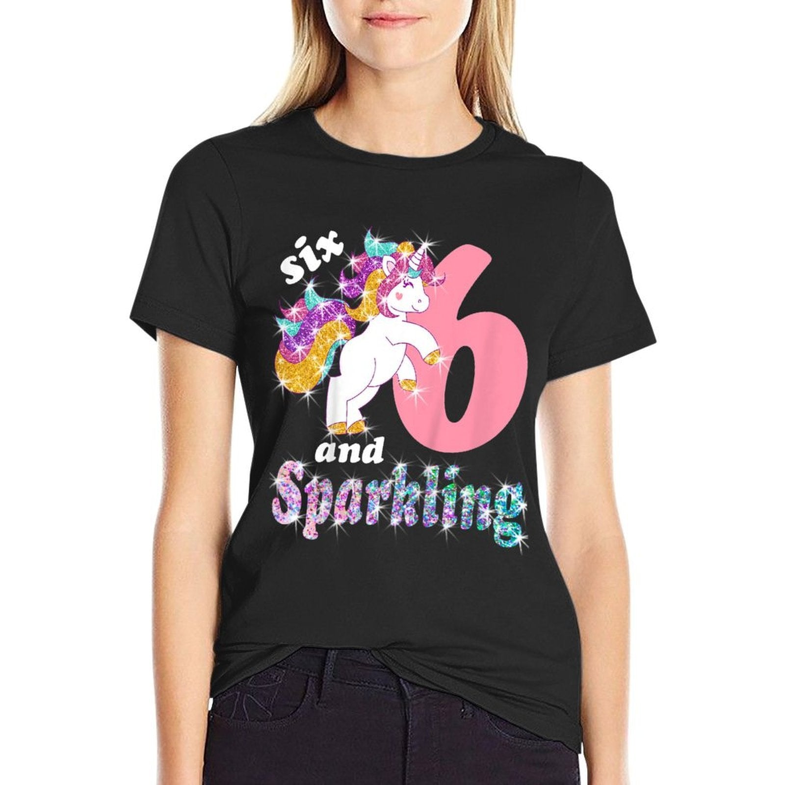 Kids 6 & Sparkling Unicorn Birthday 6 Years Old for Girls  Versatile T-Shirt