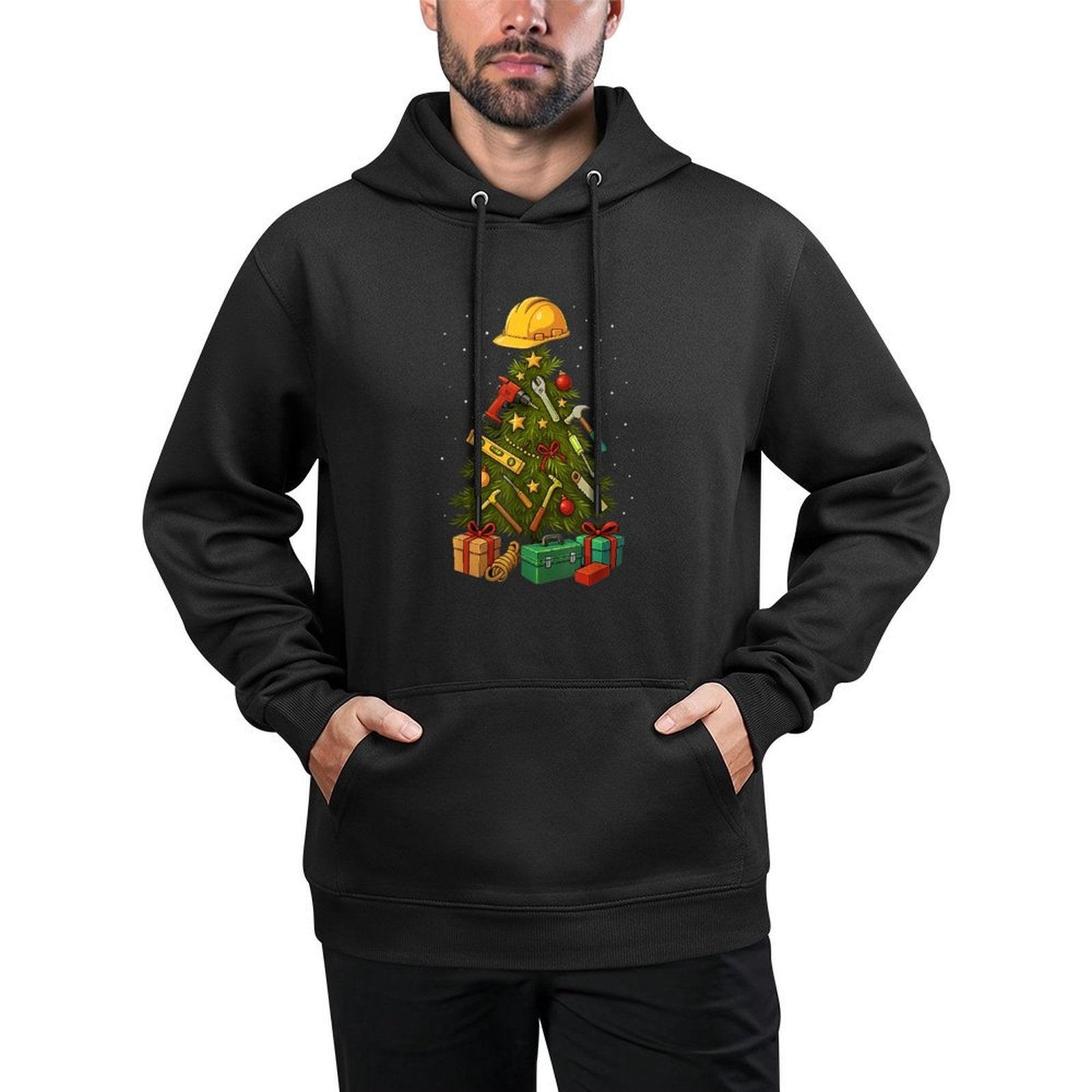 Builder Xmas Workman Tree Christmas Easy Care Hoodie