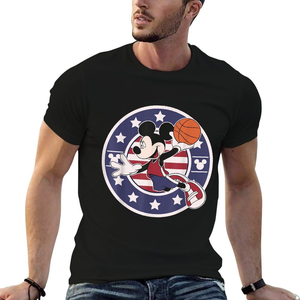 Disney Mickey And Friends Mickey Basketball USA  Ribbed Collar T-Shirt